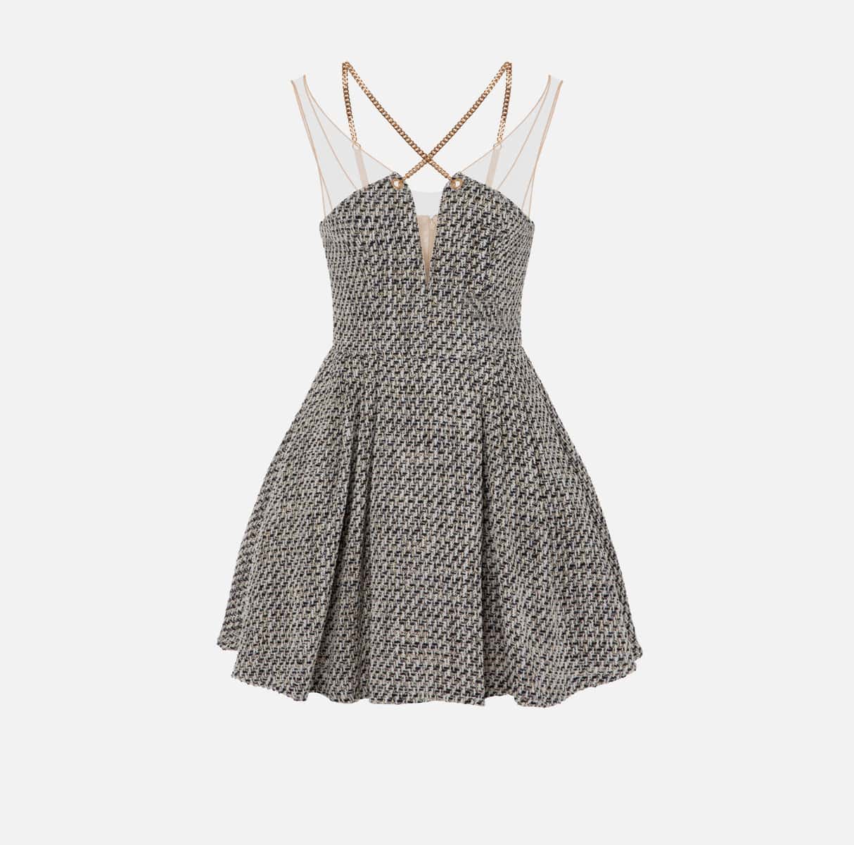 Lurex tweed mini-dress with chain - Image 1